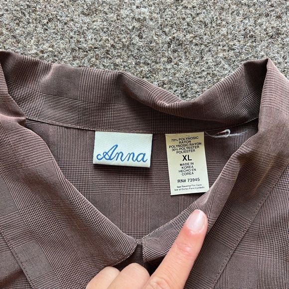 Vintage Anna Button Up Blouse Shirt Top Womens XL Checkered Pattern 90s Workwear - Picture 6 of 16